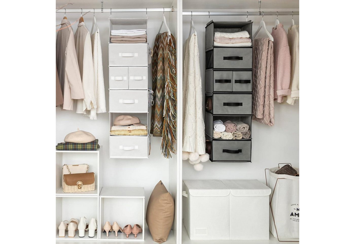 LuxusKollektion Hängeregal Kleiderschrank Organizer Hängend mit Schubladen, Grau Bild 2