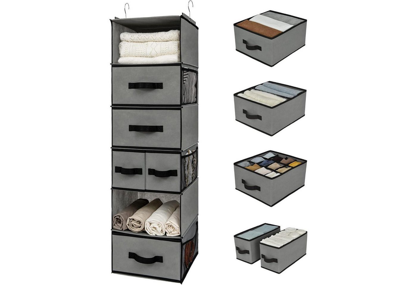 LuxusKollektion Hängeregal Kleiderschrank Organizer Hängend mit Schubladen, Grau Bild 3