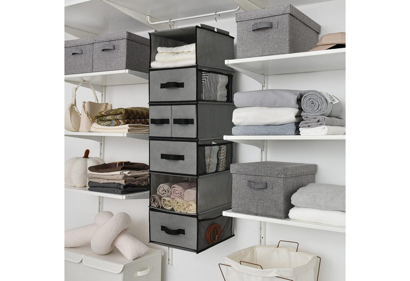 LuxusKollektion Hängeregal Kleiderschrank Organizer Hängend mit Schubladen, Grau Bild 4