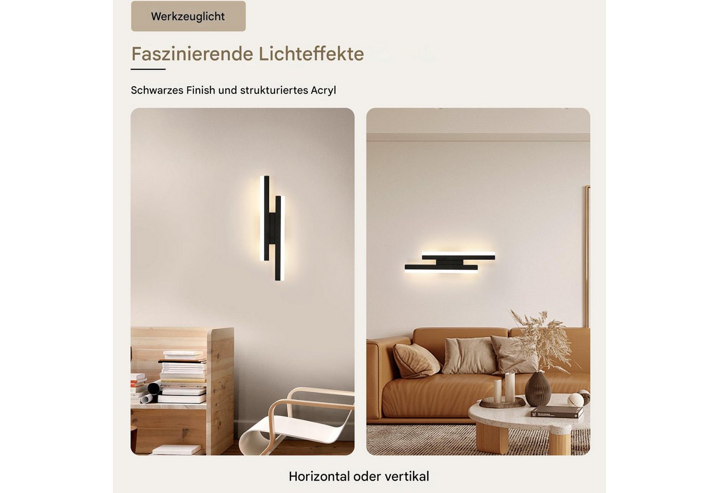 Riserva LED Wandleuchte LED Wandleuchte Innen Modern 16W, 6500K Kaltweiß, Schwarz, 40cm, LED wechselbar, Tageslichtweiß, Wandlampe Linear Lange für Schlafzimmer,Wohnzimmer,Flur,Treppenhaus