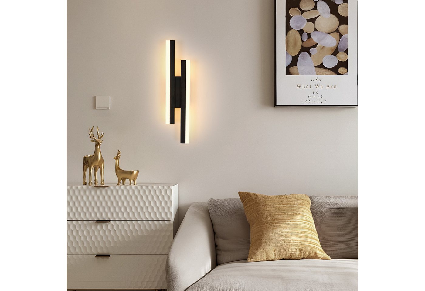 Riserva LED Wandleuchte LED Wandleuchte Innen Modern 16W, 6500K Kaltweiß, Schwarz, 40cm, LED wechselbar, Tageslichtweiß, Wandlampe Linear Lange für Schlafzimmer,Wohnzimmer,Flur,Treppenhaus Bild 3