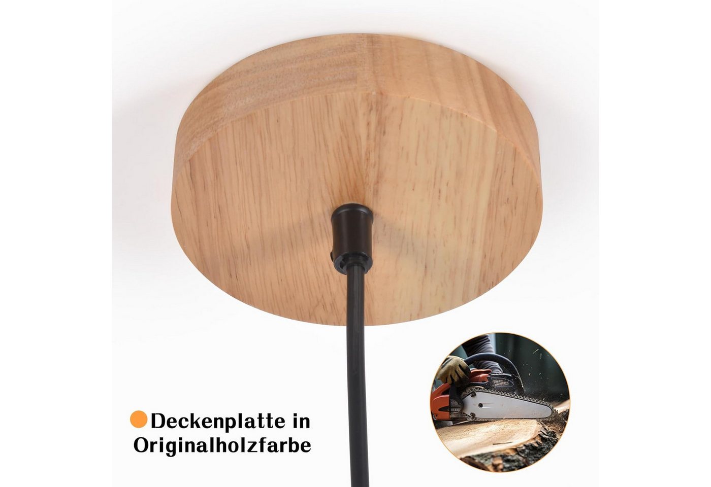 Nettlife Pendelleuchte Vintage Holz 1/3/4 flammig Industrial Hängelampe E27, Höhenverstellbar, LED wechselbar, Rauchglas Hängelampe für Küche Esszimmer Flur Bild 2