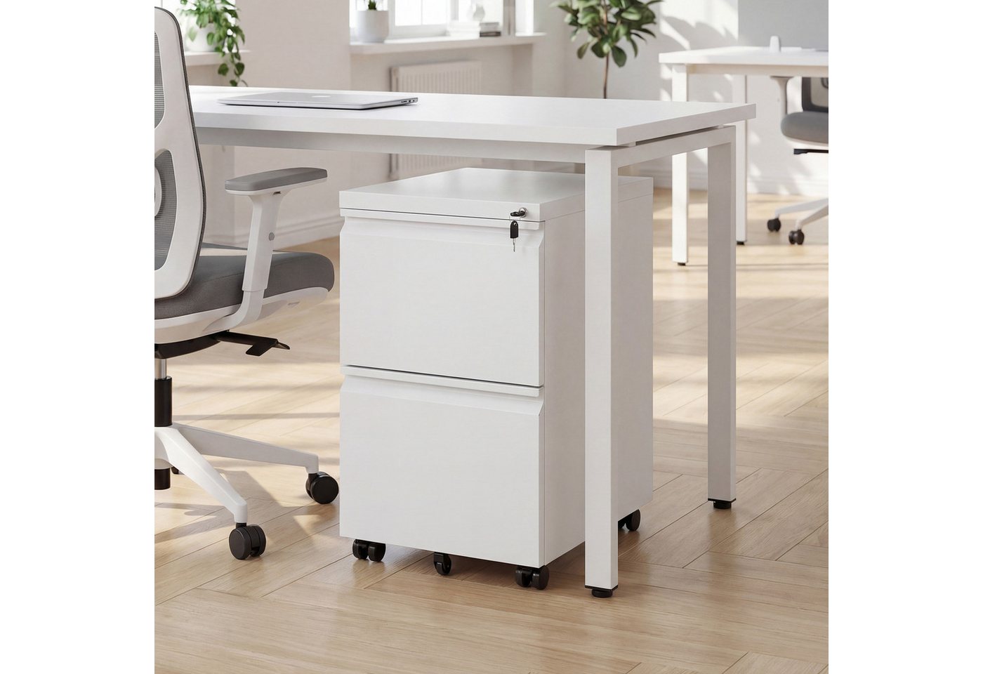 COSTWAY Rollcontainer, Aktenschrank abschließbar Stahl mit 2 Schubladen 44x37x67cm Bild 2