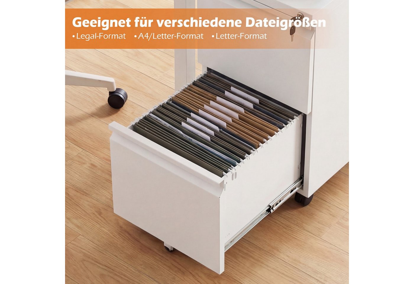 COSTWAY Rollcontainer, Aktenschrank abschließbar Stahl mit 2 Schubladen 44x37x67cm Bild 4