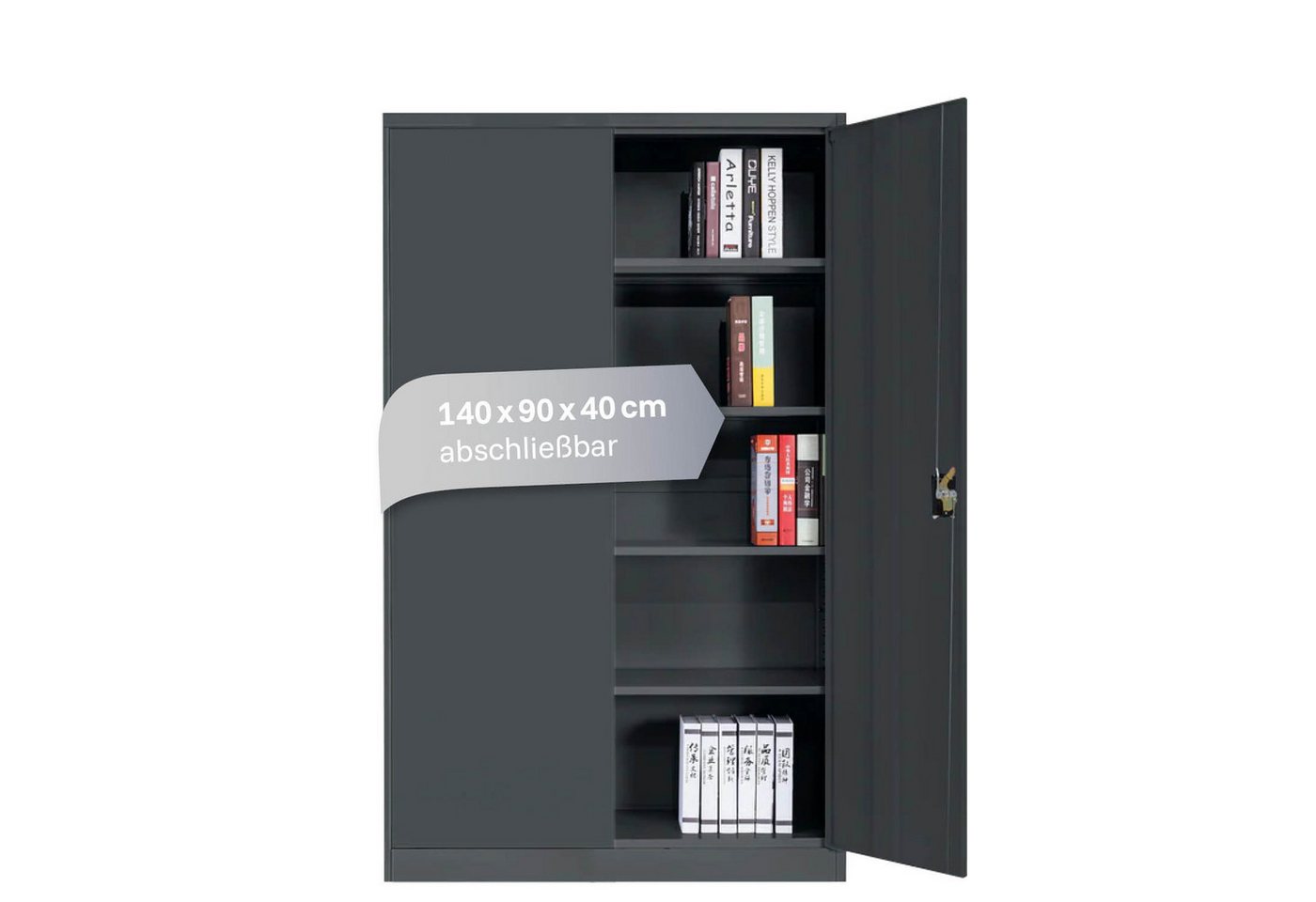 LagerZwei Aktenschrank Stahlschrank 140x90x40 cm (1-St) 3-fach verriegelt, 4 höhenverstellbare Böden, Flügeltüren 130°