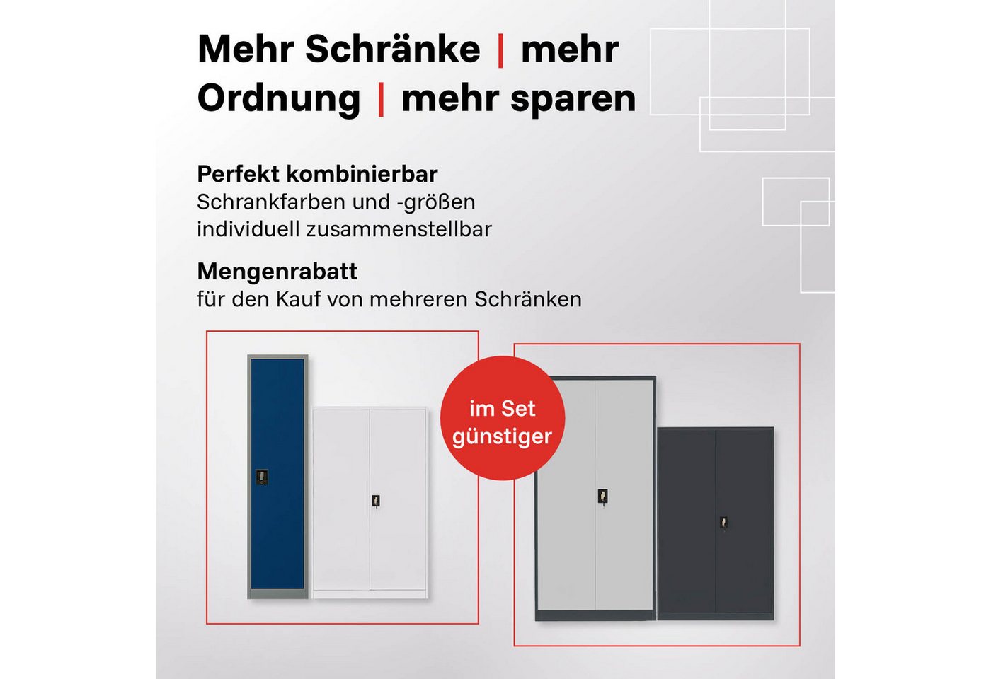 LagerZwei Aktenschrank Stahlschrank 140x90x40 cm (1-St) 3-fach verriegelt, 4 höhenverstellbare Böden, Flügeltüren 130° Bild 4