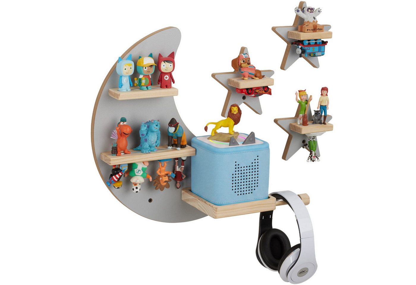tectake Wandregal Magnetisches Kinderregal für bis zu 25 Figuren, Toniebox geeignet, Tonie Regal MyLittleStory Star 1-tlg., Mit unsichtbarer Aufhängung und integrierter Kabelführung Bild 2