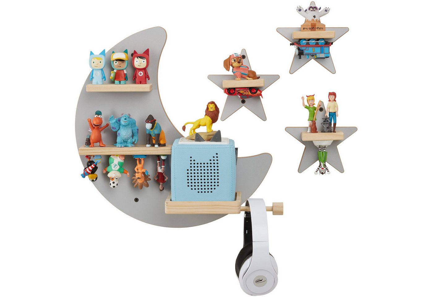 tectake Wandregal Magnetisches Kinderregal für bis zu 25 Figuren, Toniebox geeignet, Tonie Regal MyLittleStory Star 1-tlg., Mit unsichtbarer Aufhängung und integrierter Kabelführung Bild 5