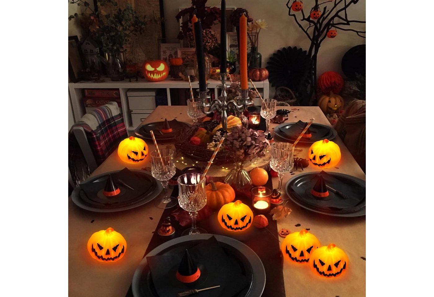 nsihing LED-Kerze Halloween LED-Kürbislichter, 3er-Pack Kerzen Bild 4