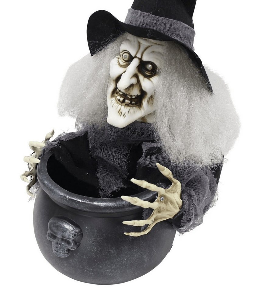 Home-trends24.de LED Dekofigur LED Hexe Scary Halloween Deko Animation Sound Hexenkessel