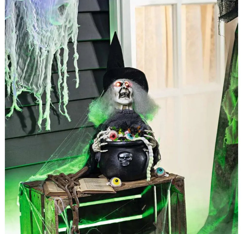 Home-trends24.de LED Dekofigur LED Hexe Scary Halloween Deko Animation Sound Hexenkessel Bild 5