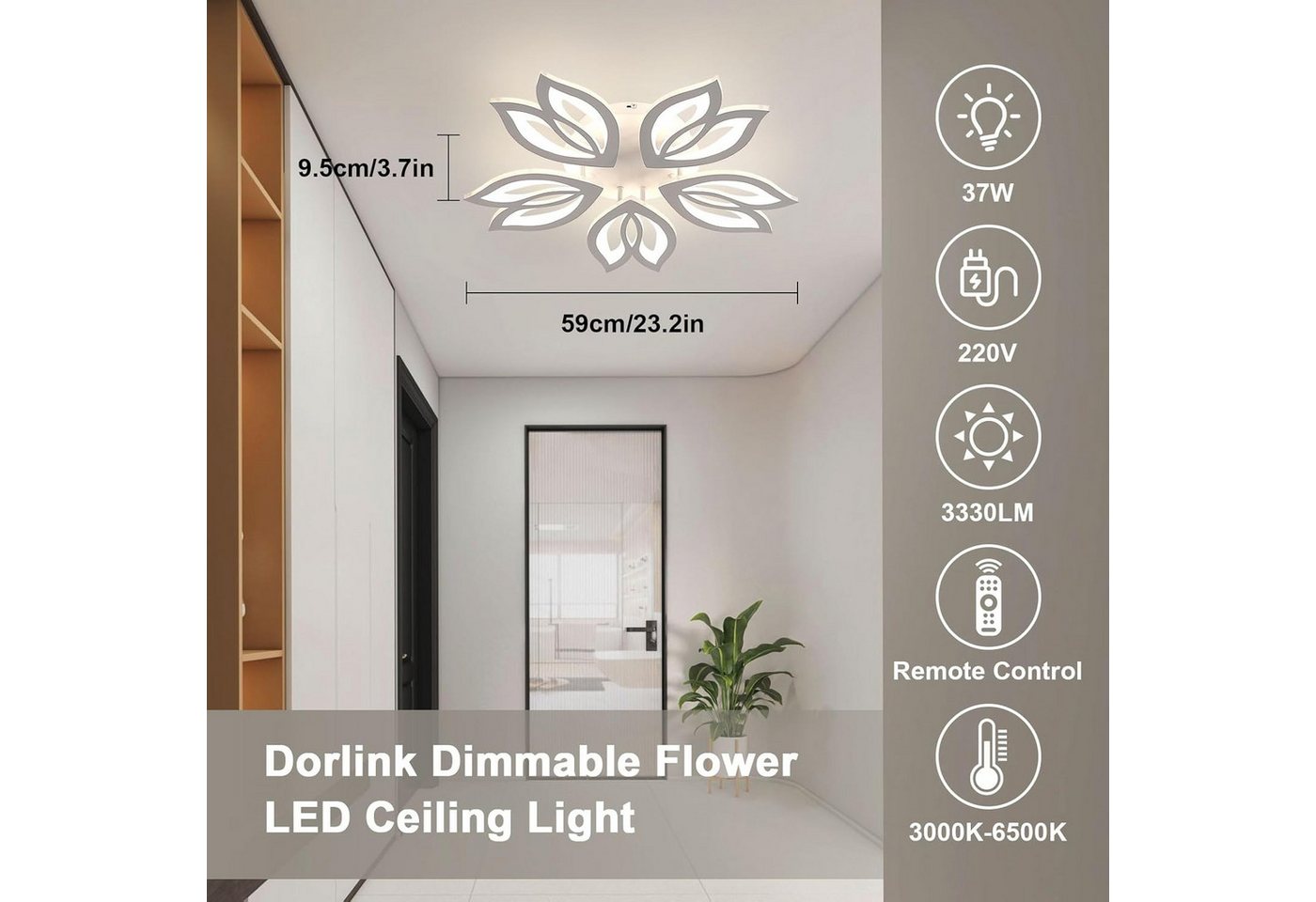 Riserva Deckenleuchten Magnolie Design LED Deckenleuchte Weiß 37W Dimmbar Fernbedienung, LED wechselbar