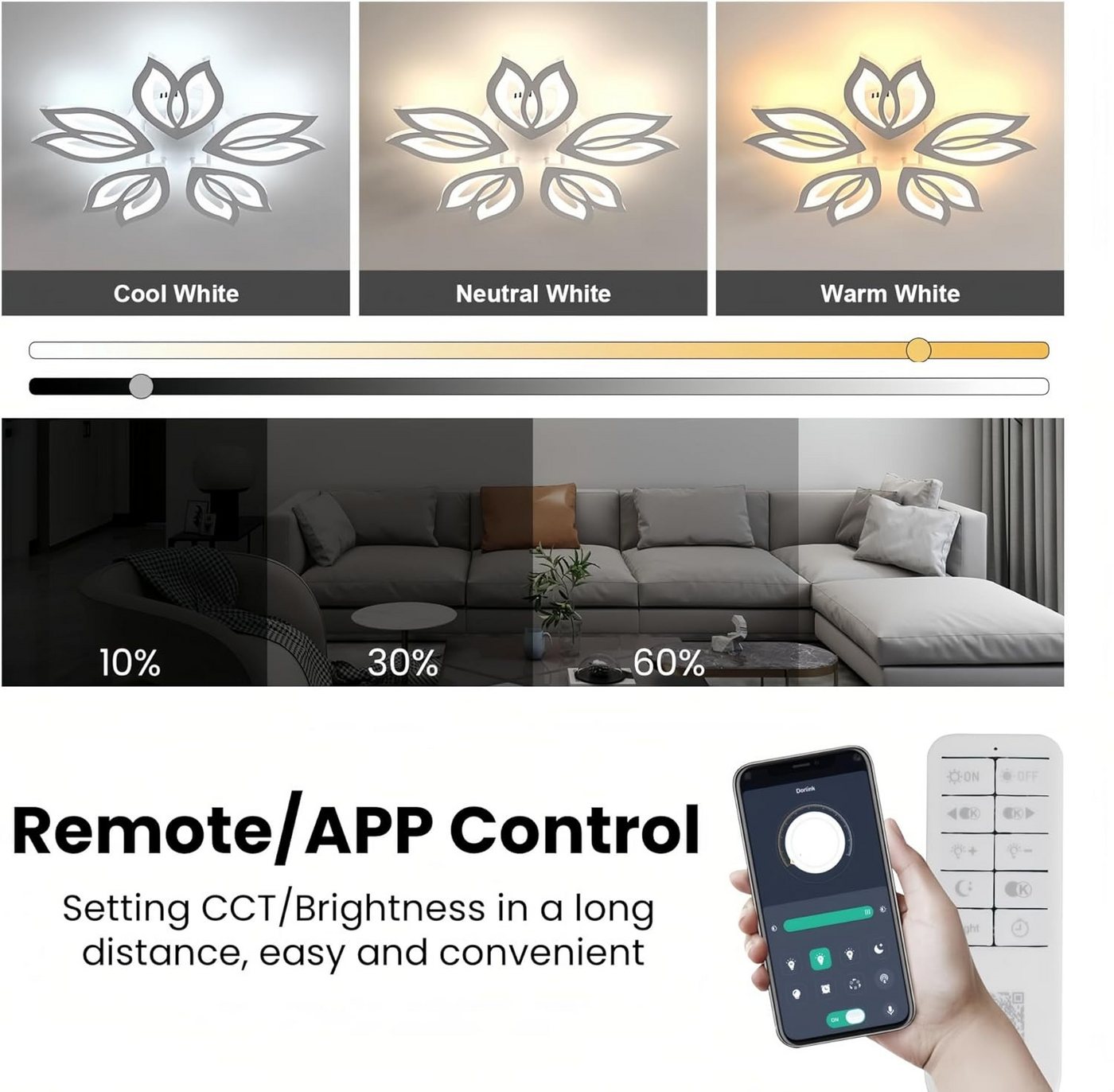 Riserva Deckenleuchten Magnolie Design LED Deckenleuchte Weiß 37W Dimmbar Fernbedienung, LED wechselbar Bild 2