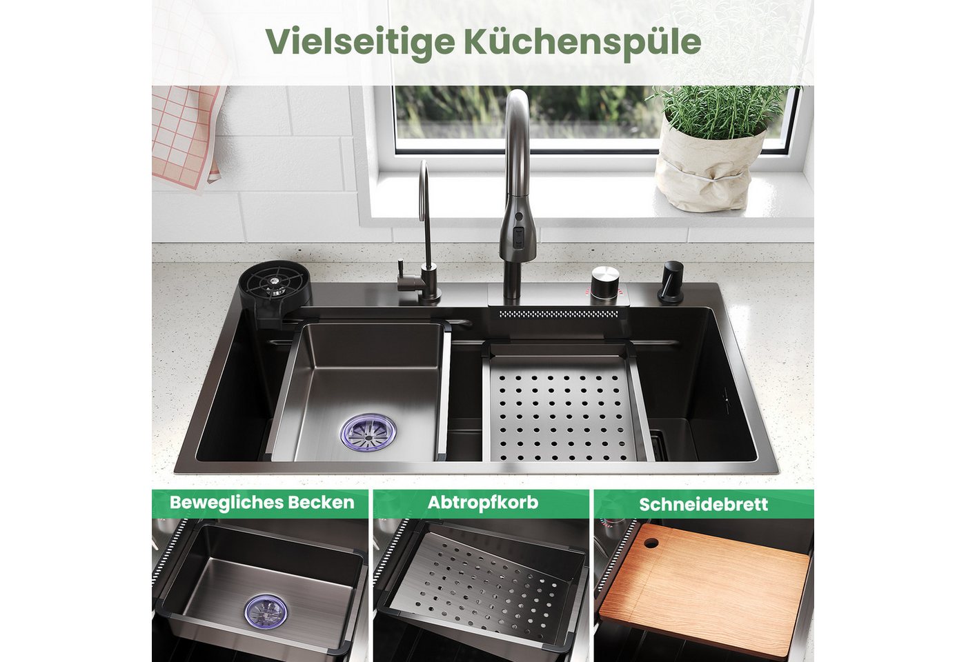 SONNI Küchenspüle Spülbecken/Waschbecken küche 80cm/75cmBreite 304 Edelstahl, Ohne HD-LED, 80/45 cm, 304 Küchenspüle aus Edelstahl Edelstahlspüle, Einbauspüle