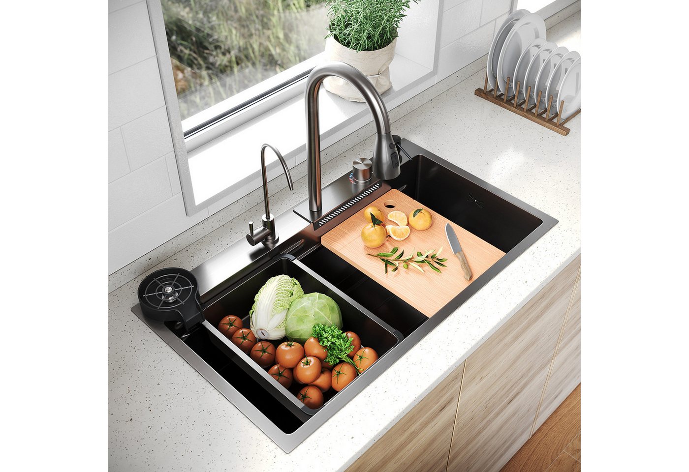 SONNI Küchenspüle Spülbecken/Waschbecken küche 80cm/75cmBreite 304 Edelstahl, Ohne HD-LED, 80/45 cm, 304 Küchenspüle aus Edelstahl Edelstahlspüle, Einbauspüle Bild 3