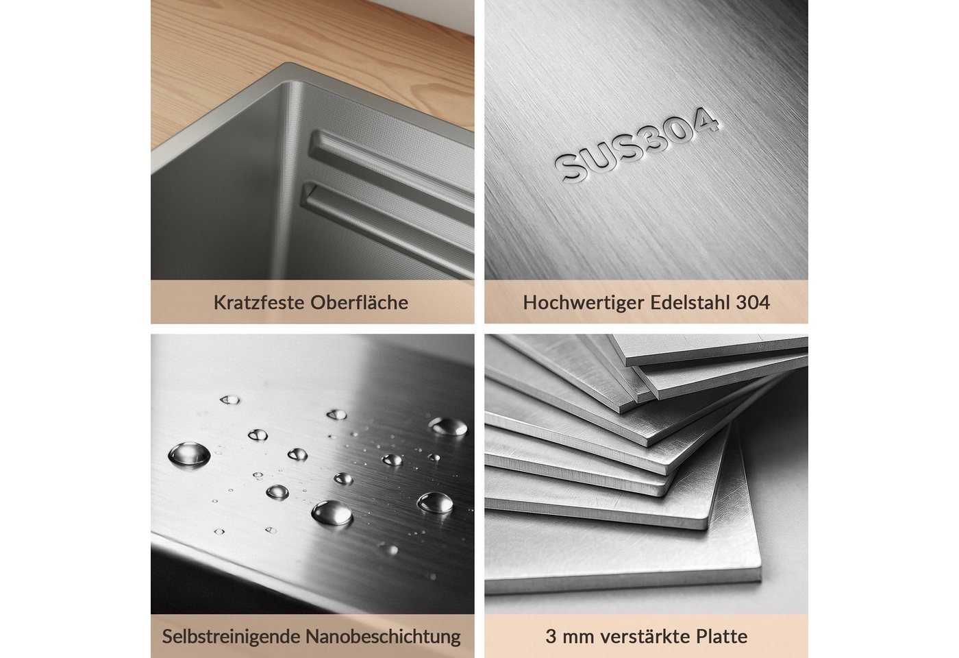 SONNI Küchenspüle Spülbecken/Waschbecken küche 80cm/75cmBreite 304 Edelstahl, Ohne HD-LED, 80/45 cm, 304 Küchenspüle aus Edelstahl Edelstahlspüle, Einbauspüle Bild 5