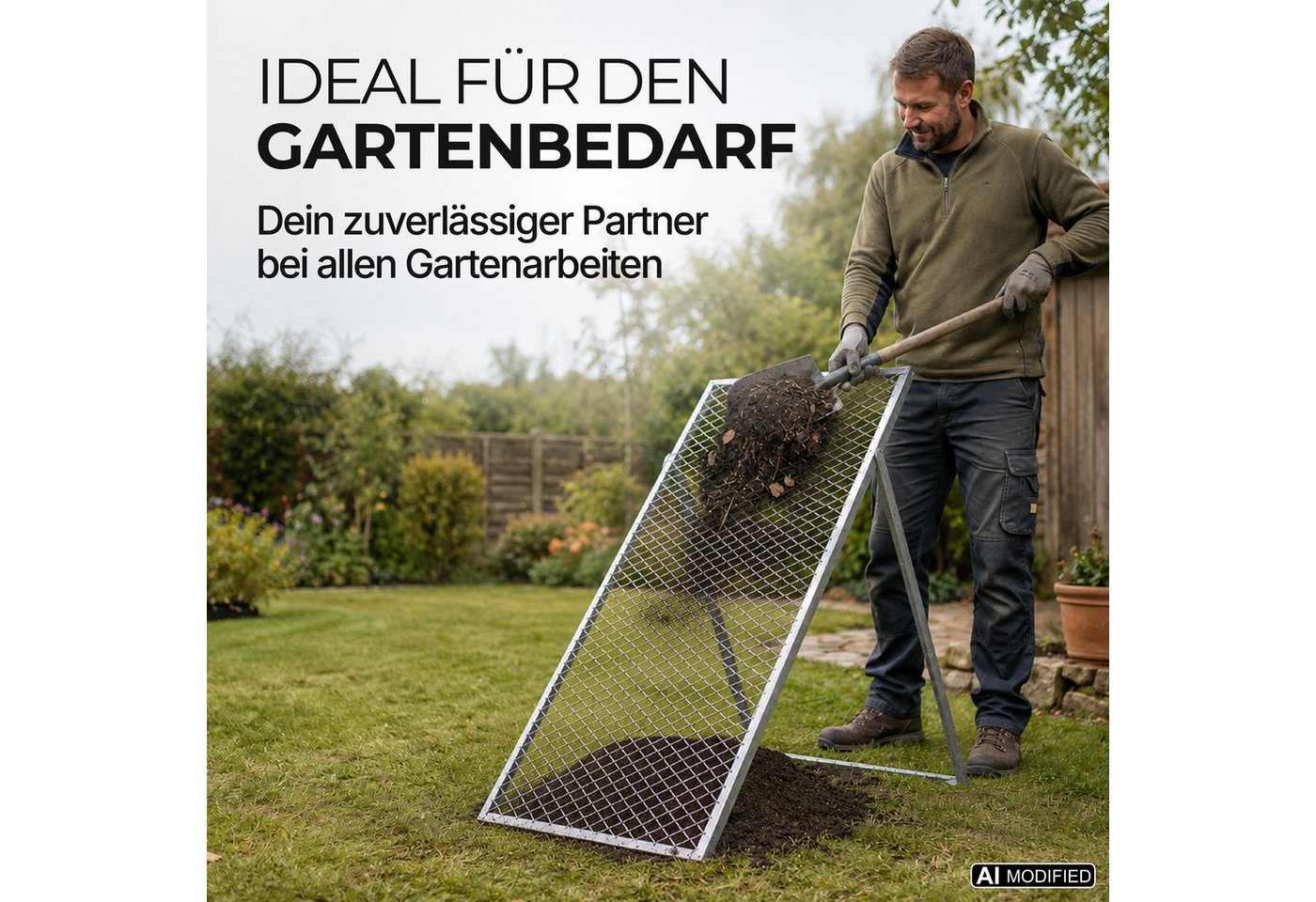 Lemodo Gartensieb Durchwurfsieb 100x60 cm aus galvanisiertem Stahl, Stahl Bild 2