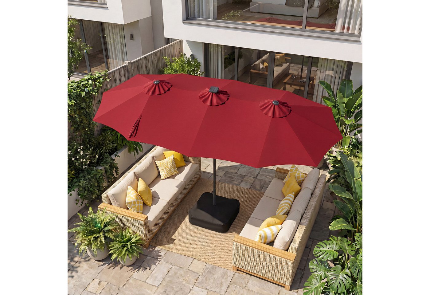 COSTWAY Sonnenschirm, LxB: 370x200 cm, Doppelsonnenschirm mit Ständer, Gartenschirm groB