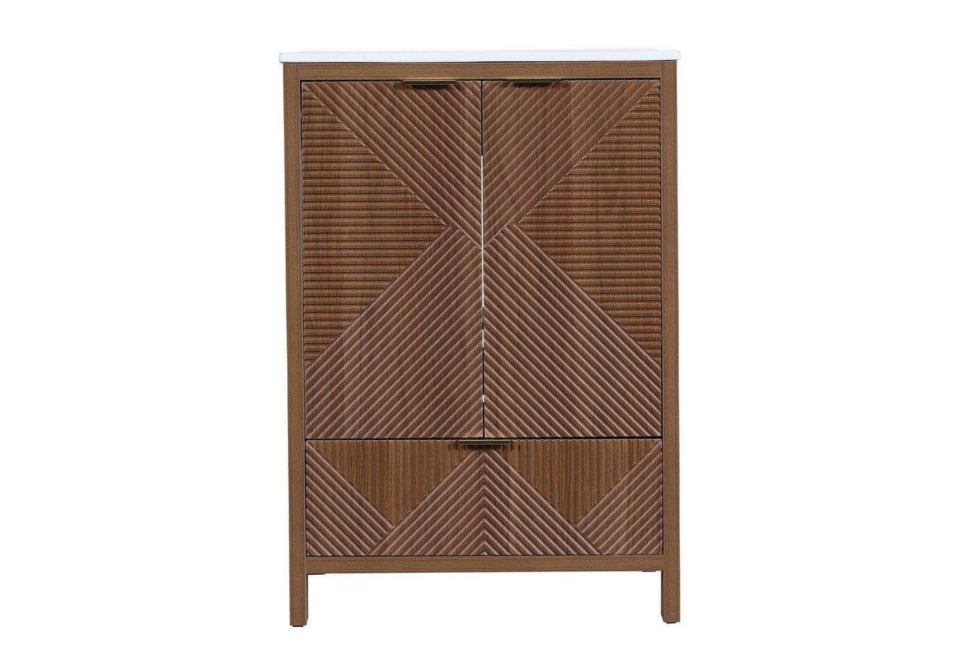 Flieks Waschtisch Waschbeckenunterschrank mit Waschbecken, Schubladen, Türregalen (61x47x87 cm, 1-St., bodenstehend Badschrank, Wellenmuster-Textur), Badezimmerschrank mit Soft-Close-Funktion Badmöbel Walnussholzfarbe Bild 4