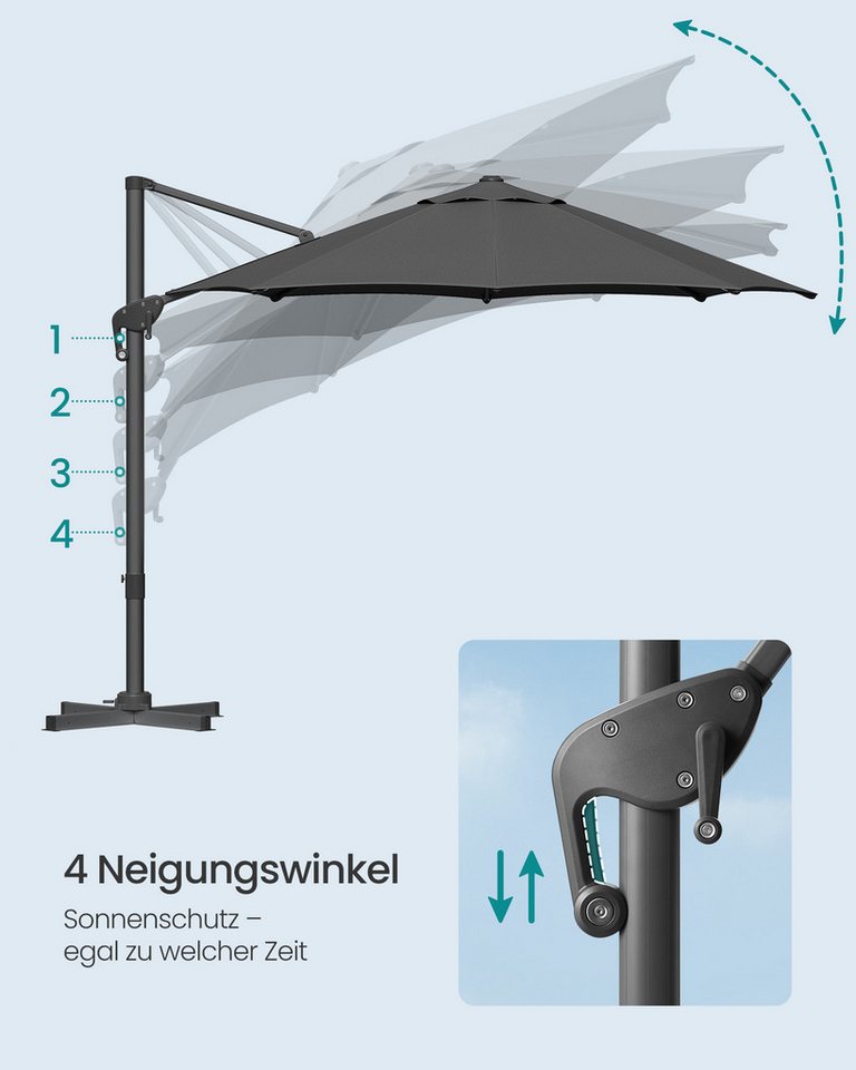 SONGMICS Sonnenschirm Ampelschirm Balkonschirm um 360° drehbar, verstellbar, UV-Schutz bis UPF 50+, Sonnenschirm Ø 300 cm, mit Ständer
