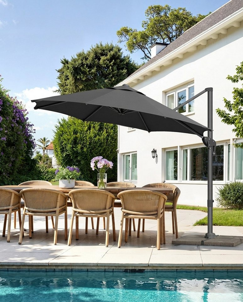 SONGMICS Sonnenschirm Ampelschirm Balkonschirm um 360° drehbar, verstellbar, UV-Schutz bis UPF 50+, Sonnenschirm Ø 300 cm, mit Ständer Bild 3