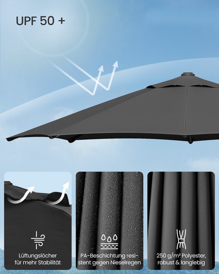 SONGMICS Sonnenschirm Ampelschirm Balkonschirm um 360° drehbar, verstellbar, UV-Schutz bis UPF 50+, Sonnenschirm Ø 300 cm, mit Ständer Bild 4