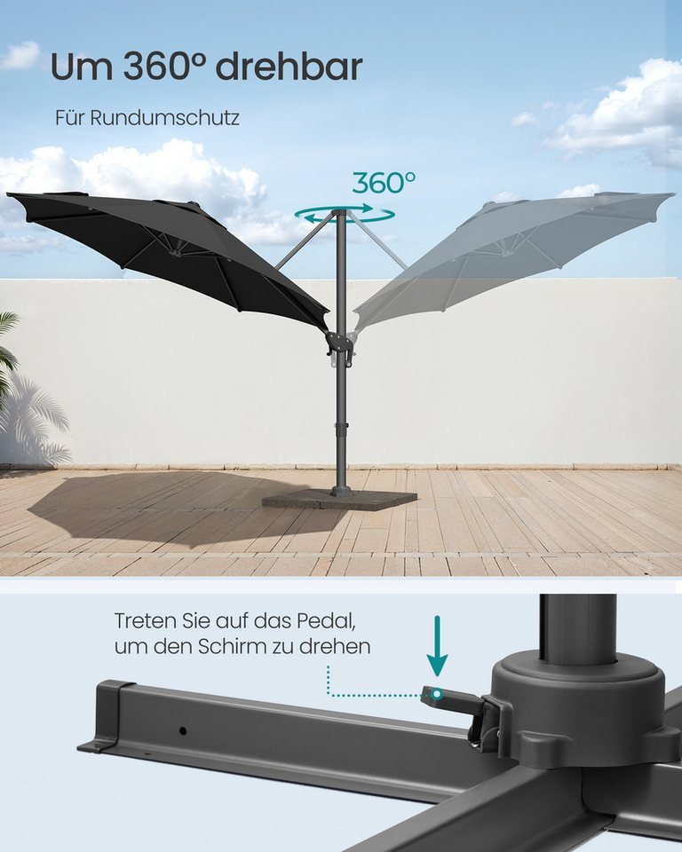 SONGMICS Sonnenschirm Ampelschirm Balkonschirm um 360° drehbar, verstellbar, UV-Schutz bis UPF 50+, Sonnenschirm Ø 300 cm, mit Ständer Bild 5