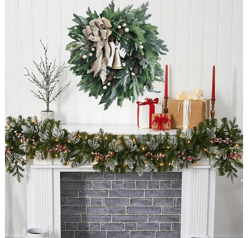 CLTYQ Dekokranz 45-60cm Weihnachtskranz,künstliche Haustürdekoration,mit Glocken, Wetterbeständig und wiederverwendbar Dekorativer Kranz