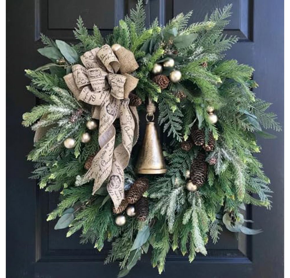 CLTYQ Dekokranz 45-60cm Weihnachtskranz,künstliche Haustürdekoration,mit Glocken, Wetterbeständig und wiederverwendbar Dekorativer Kranz Bild 2