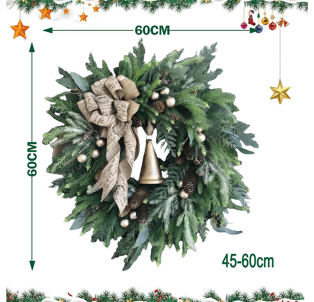 CLTYQ Dekokranz 45-60cm Weihnachtskranz,künstliche Haustürdekoration,mit Glocken, Wetterbeständig und wiederverwendbar Dekorativer Kranz Bild 4