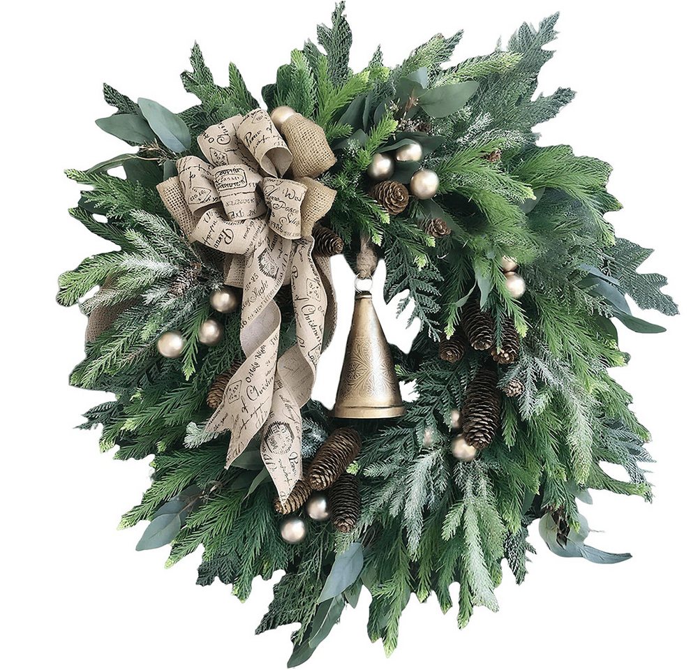 CLTYQ Dekokranz 45-60cm Weihnachtskranz,künstliche Haustürdekoration,mit Glocken, Wetterbeständig und wiederverwendbar Dekorativer Kranz Bild 5