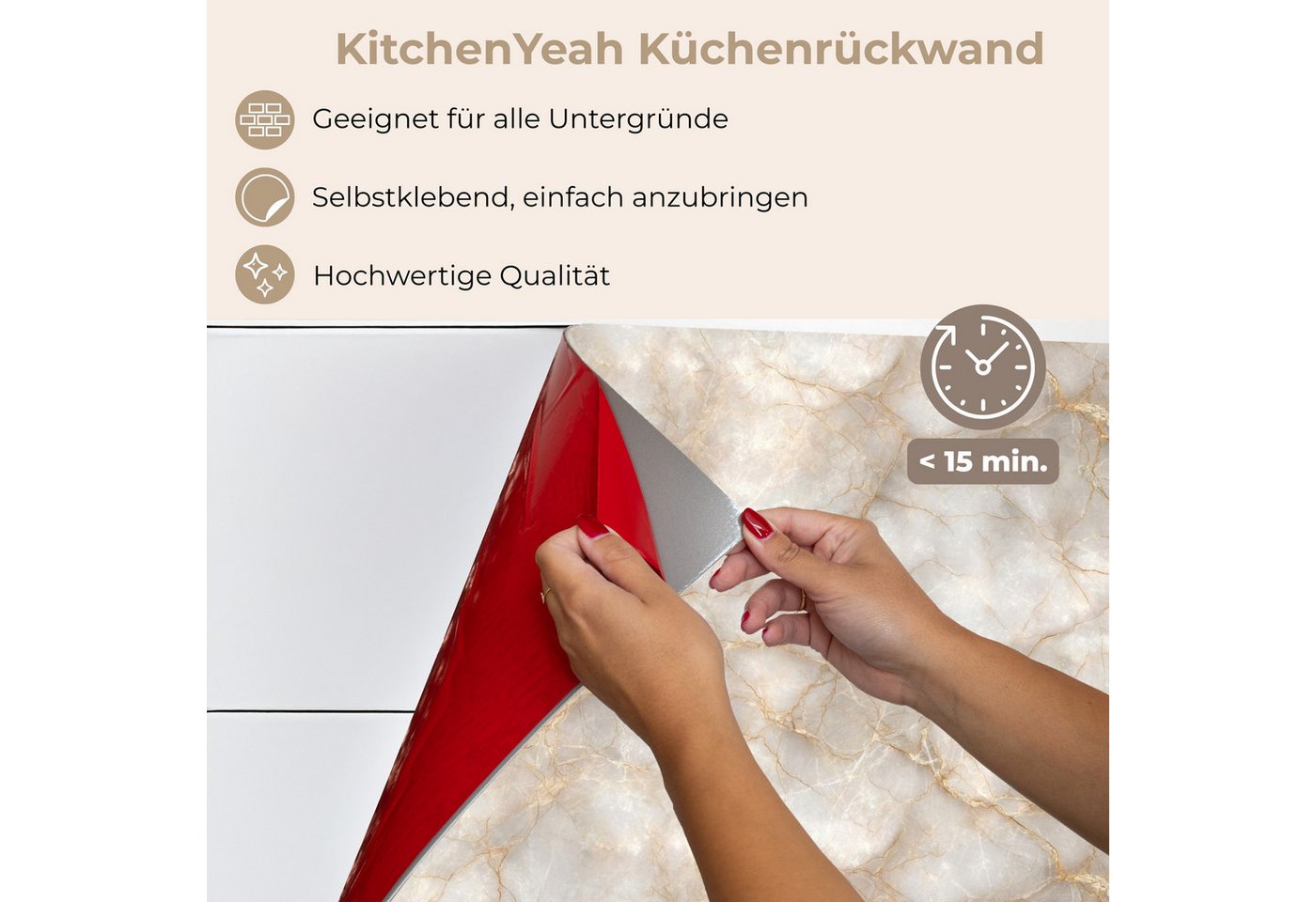 KitchenYeah Küchenrückwand selbstklebend (keine Folie) Sandfarben - Marmor - Naturstein, (1-tlg), Spritzschutz, Küche, Rückwand, Küchenwand, Küchenfront, 80x60 cm Bild 2