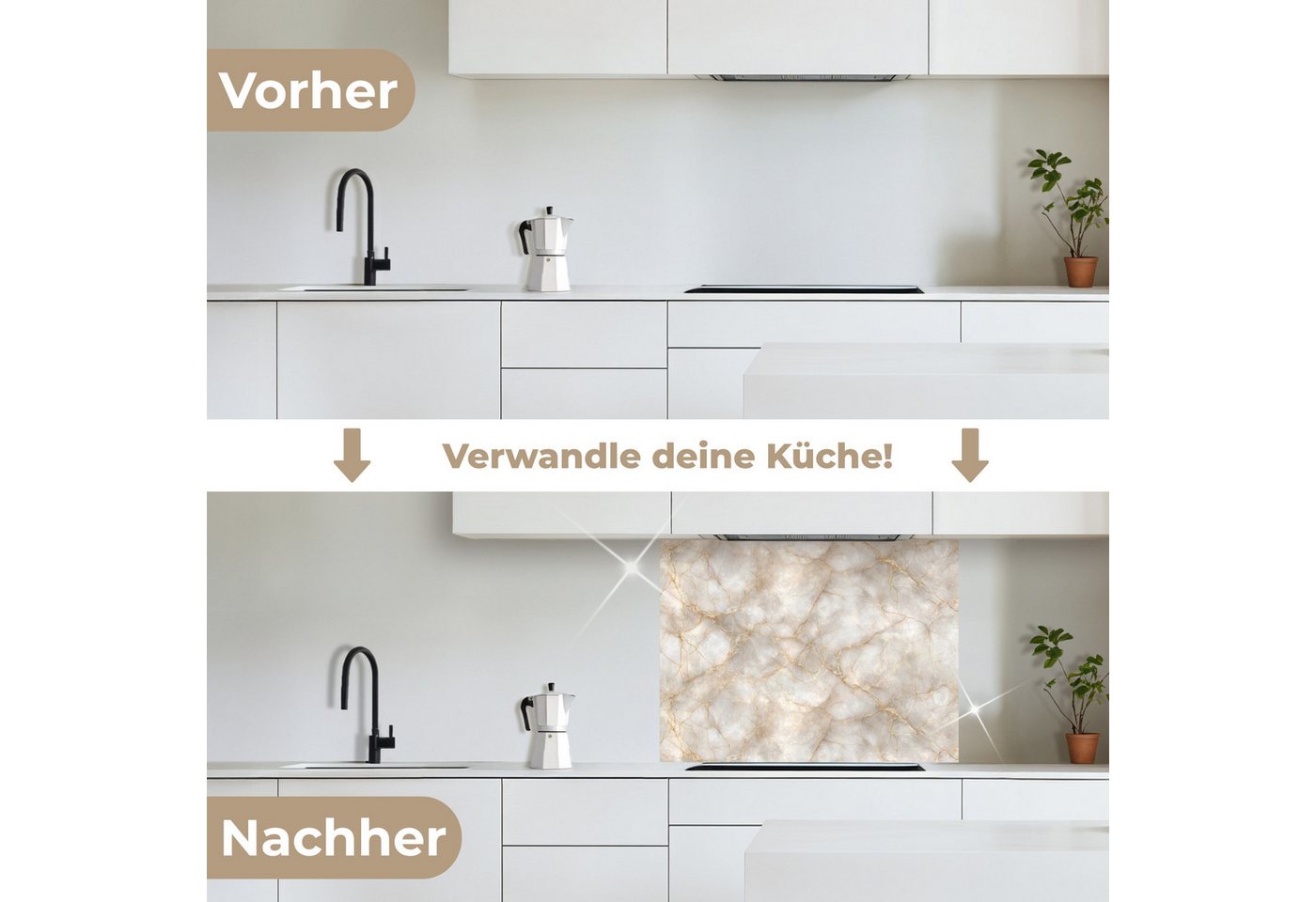 KitchenYeah Küchenrückwand selbstklebend (keine Folie) Sandfarben - Marmor - Naturstein, (1-tlg), Spritzschutz, Küche, Rückwand, Küchenwand, Küchenfront, 80x60 cm Bild 3