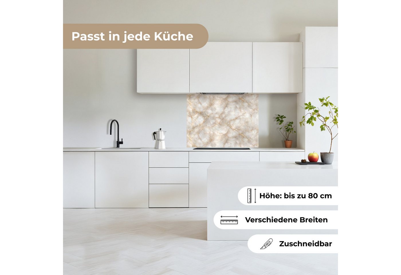 KitchenYeah Küchenrückwand selbstklebend (keine Folie) Sandfarben - Marmor - Naturstein, (1-tlg), Spritzschutz, Küche, Rückwand, Küchenwand, Küchenfront, 80x60 cm Bild 4