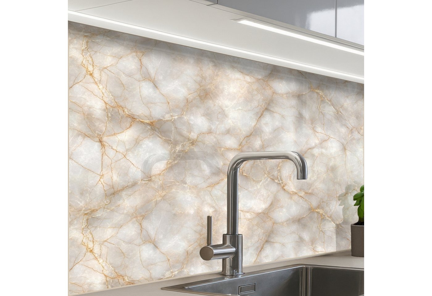 KitchenYeah Küchenrückwand selbstklebend (keine Folie) Sandfarben - Marmor - Naturstein, (1-tlg), Spritzschutz, Küche, Rückwand, Küchenwand, Küchenfront, 80x60 cm Bild 5