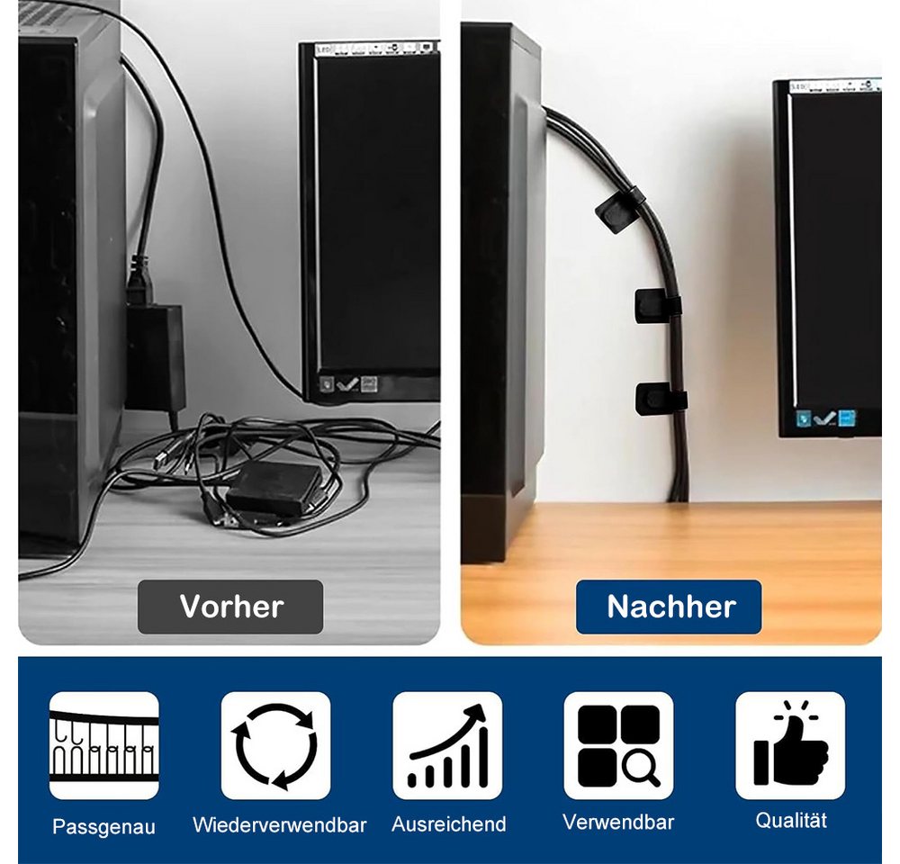 AFKSMILE Kabelbinder 50 Stück Kabelmanagement Schreibtisch, Kabelhalter Kabelklemmen Kabelbinder Selbstklebend Klettband Kabelclips für TV, Lichterkette Bild 3