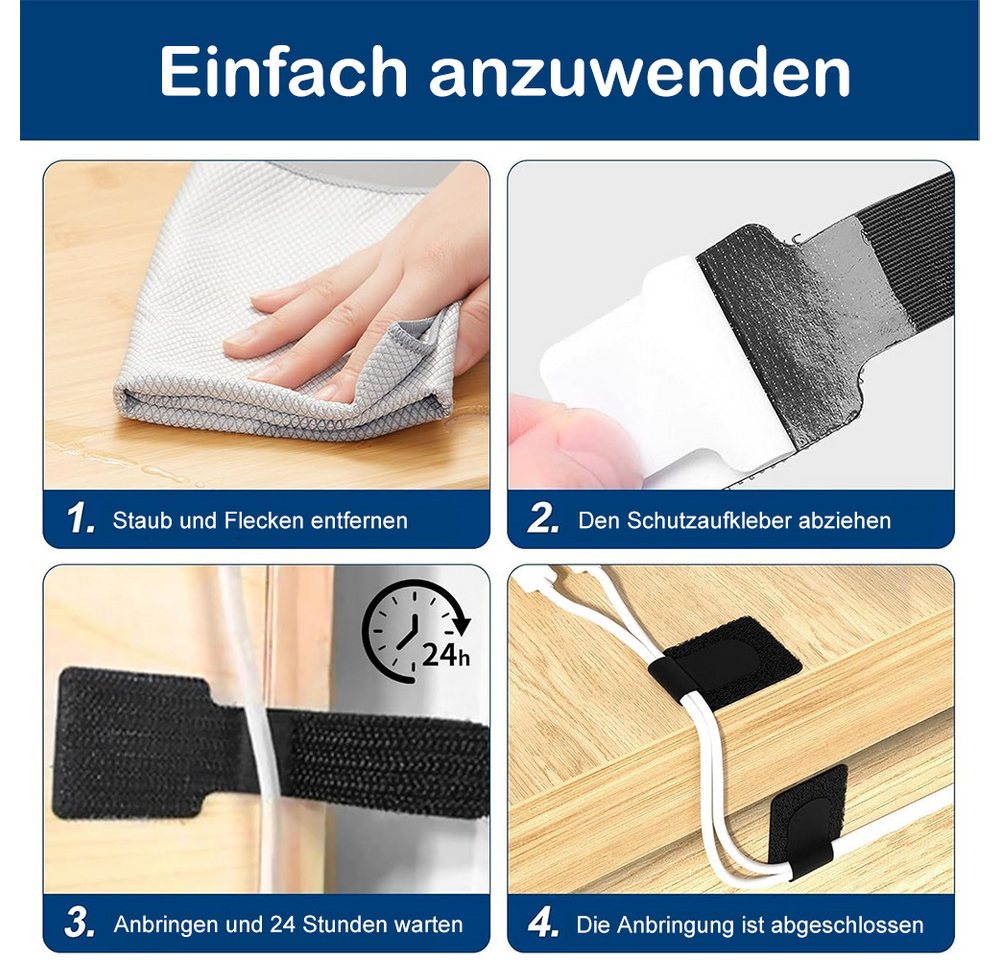 AFKSMILE Kabelbinder 50 Stück Kabelmanagement Schreibtisch, Kabelhalter Kabelklemmen Kabelbinder Selbstklebend Klettband Kabelclips für TV, Lichterkette Bild 4
