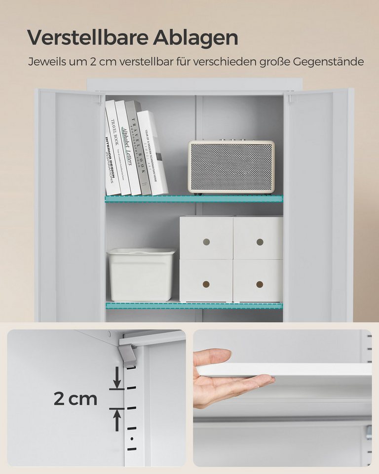 SONGMICS Aktenschrank Aktenschrank Mehrzweckschrank verstellbare Ablagen, 5 Ebenen 40 x 60 x 180 cm, Garage, Büro, Schloss, Aufbewahrungsschrank