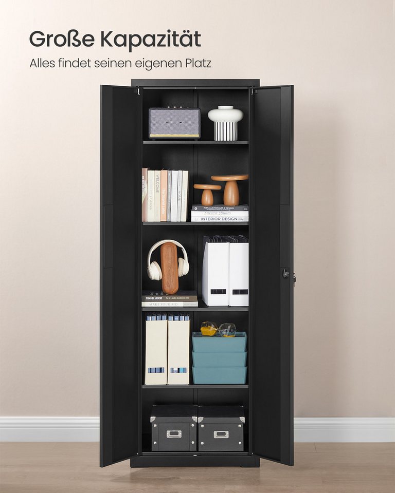 SONGMICS Aktenschrank Aktenschrank Mehrzweckschrank verstellbare Ablagen, 5 Ebenen 40,2 x 60,1 x 180 cm, Garage, Büro, Schloss, Aufbewahrungsschrank
