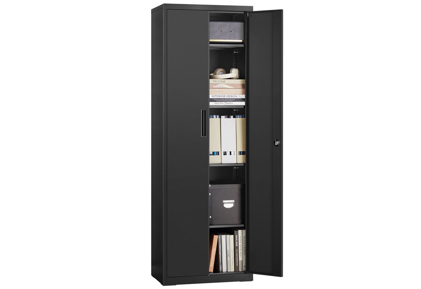 SONGMICS Aktenschrank Aktenschrank Mehrzweckschrank verstellbare Ablagen, 5 Ebenen 40,2 x 60,1 x 180 cm, Garage, Büro, Schloss, Aufbewahrungsschrank Bild 2