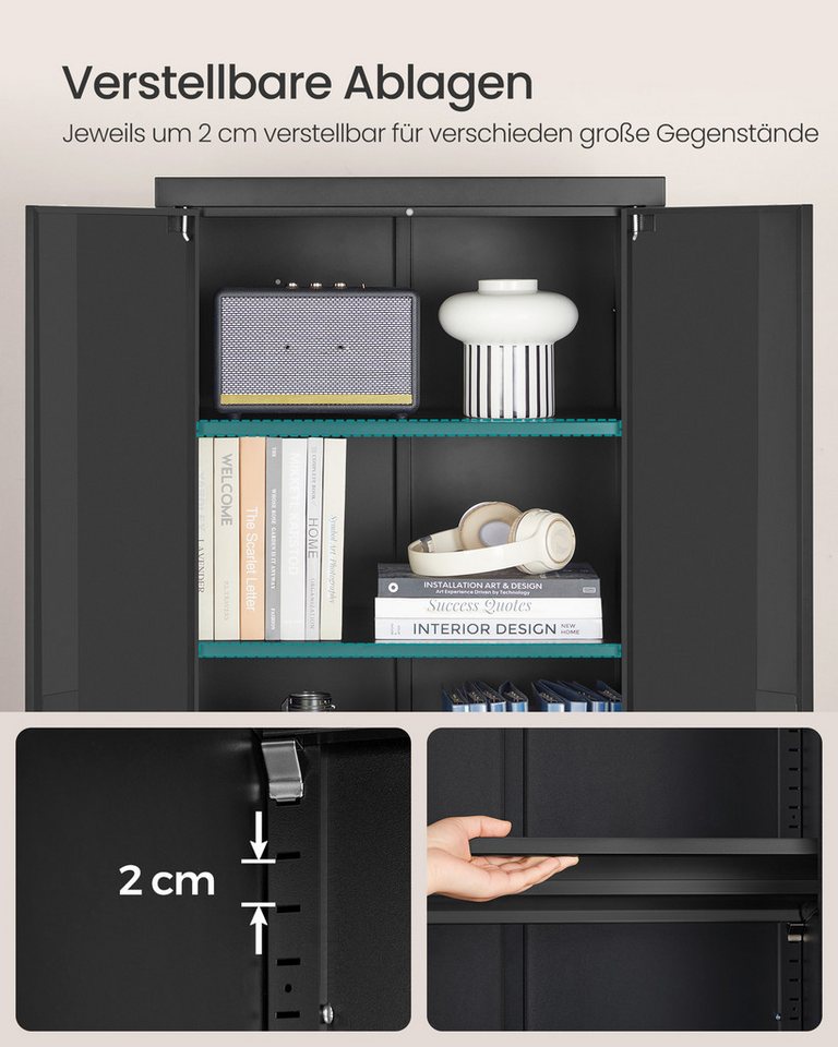 SONGMICS Aktenschrank Aktenschrank Mehrzweckschrank verstellbare Ablagen, 5 Ebenen 40,2 x 60,1 x 180 cm, Garage, Büro, Schloss, Aufbewahrungsschrank Bild 3