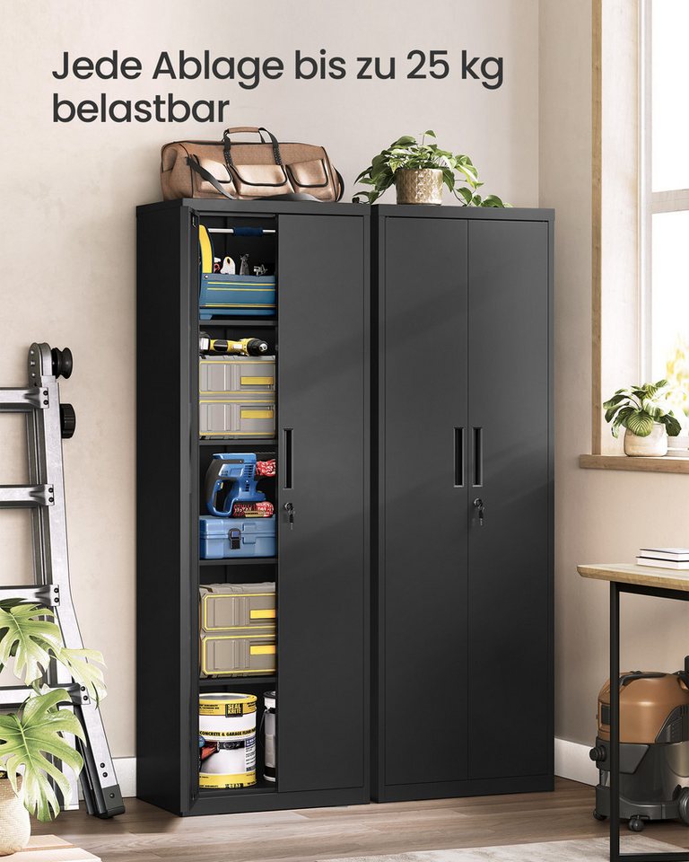 SONGMICS Aktenschrank Aktenschrank Mehrzweckschrank verstellbare Ablagen, 5 Ebenen 40,2 x 60,1 x 180 cm, Garage, Büro, Schloss, Aufbewahrungsschrank Bild 5