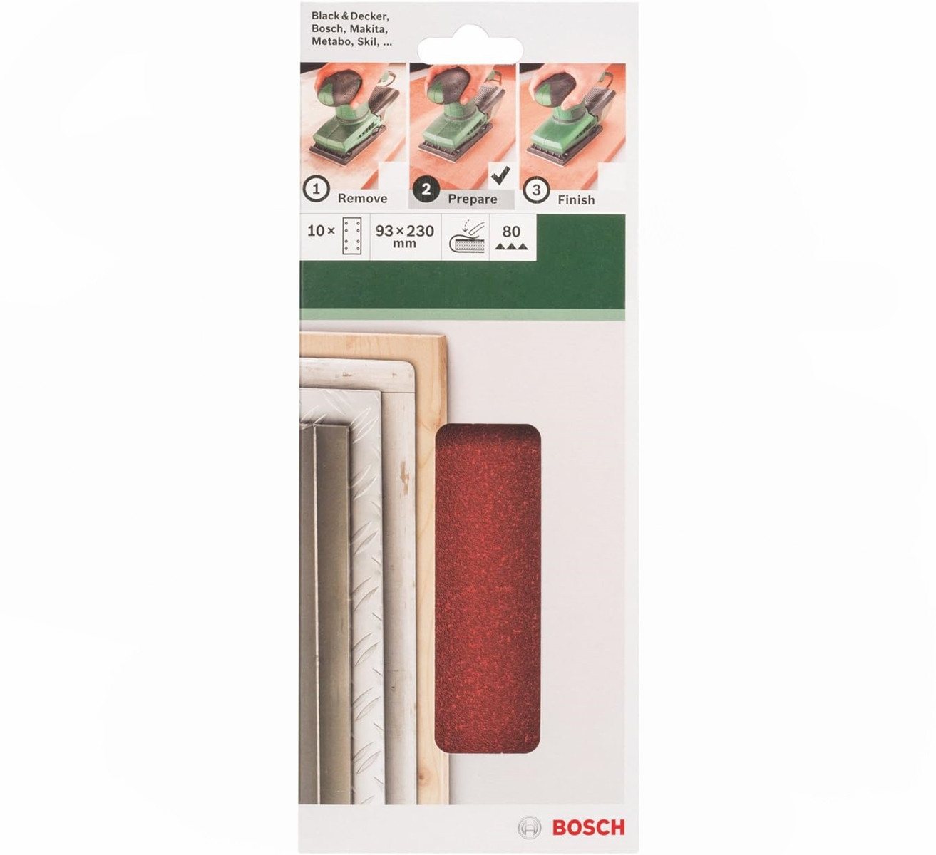 BOSCH Schleifpapier Schleifblatt Klett 10 x, 93 x 230 mm, Körnung 80 für Schwingschleifer Bild 2