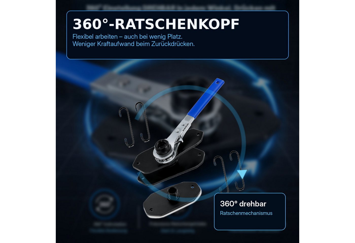 Luckice Multitool Kohlenstoffstahl Bremssattel‑Spreizer, für Bremsbelag‑Austausch, (Set, 5 St., 360‑Grad‑schwenkbares Ratschendesign), Praktisches Werkzeug für Bremsenreparatur
