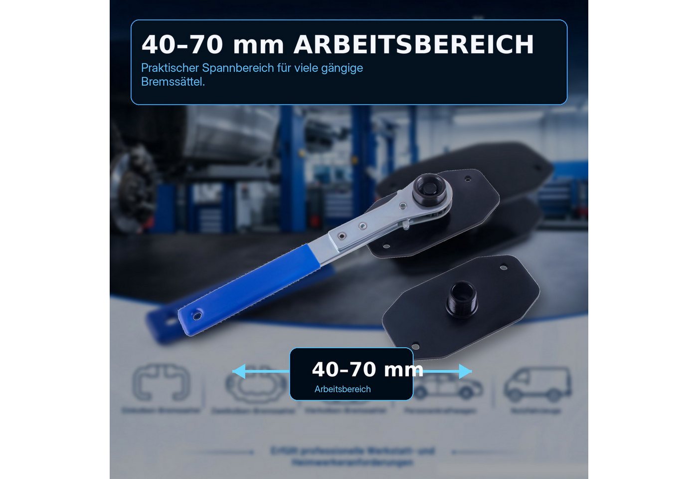 Luckice Multitool Kohlenstoffstahl Bremssattel‑Spreizer, für Bremsbelag‑Austausch, (Set, 5 St., 360‑Grad‑schwenkbares Ratschendesign), Praktisches Werkzeug für Bremsenreparatur Bild 3