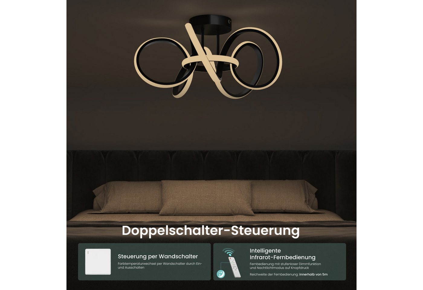 Mai & Mai LED Deckenleuchte Deckenlampe mit Fernbedienung Stufenlos dimmbar 3000-6400K Alivetta Bild 2