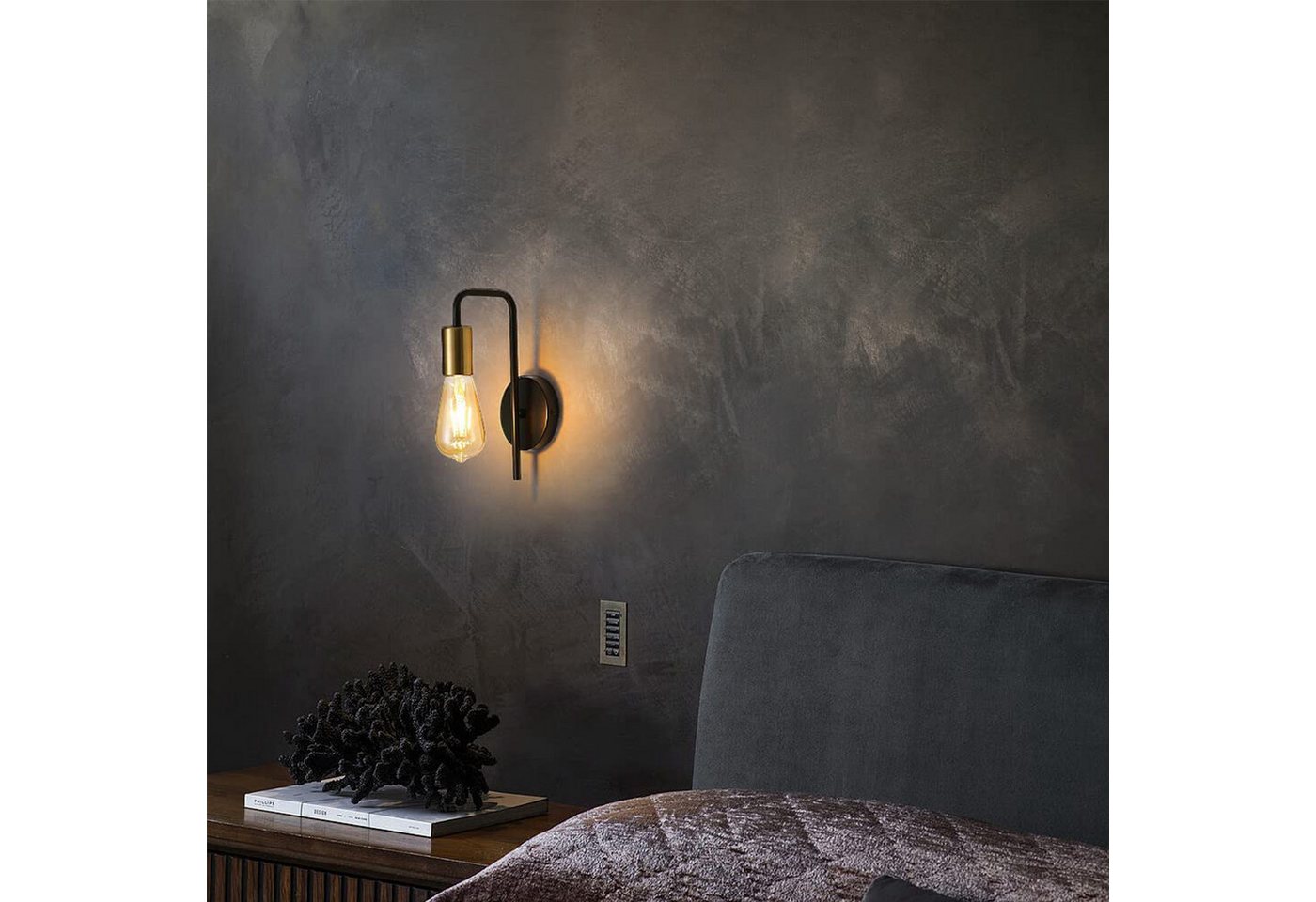 Riserva LED Deckenleuchte Industriell-vintage U-förmige Wandlampe Schwarz-Gold 2er-Set E27 Bild 3