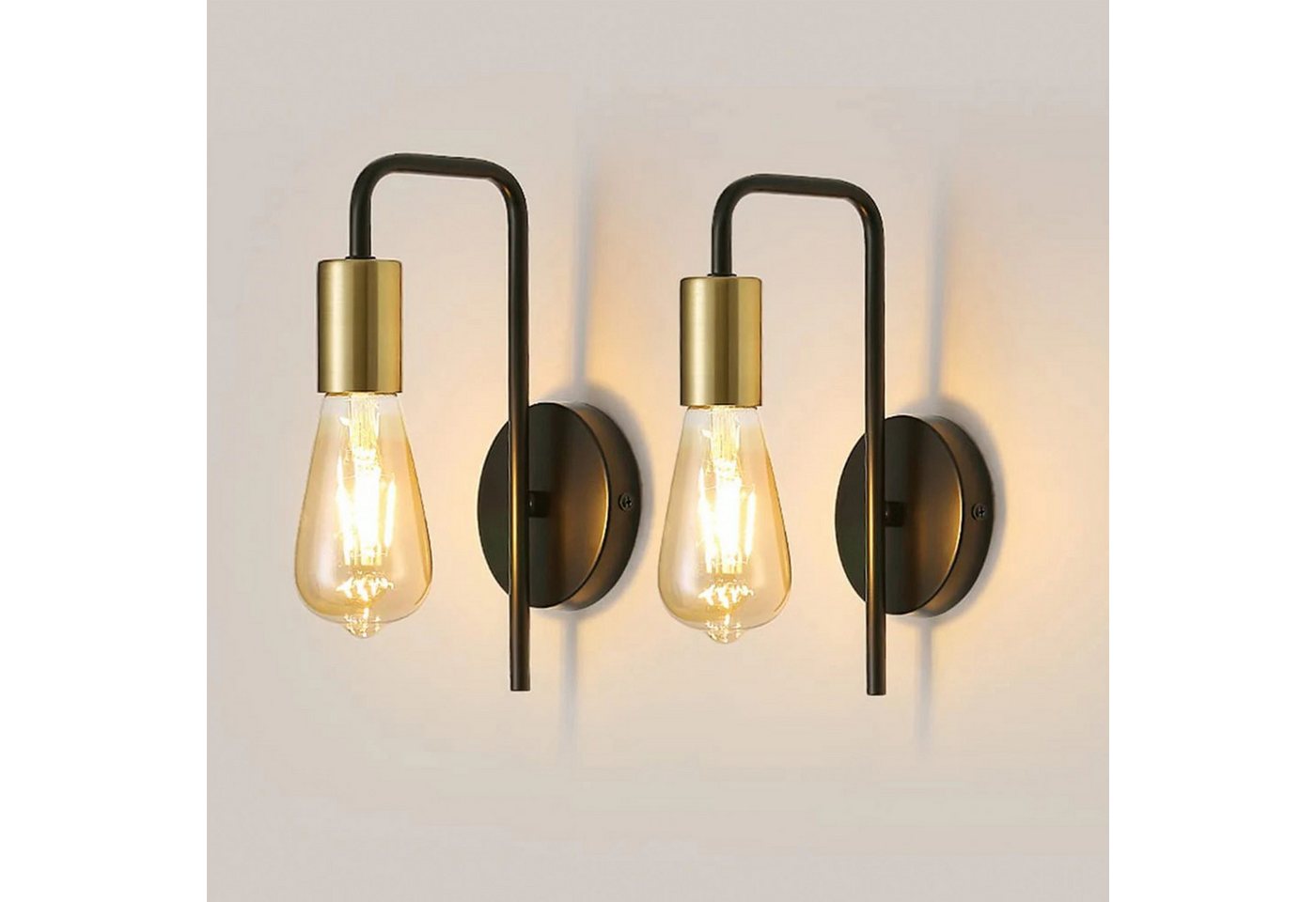 Riserva LED Deckenleuchte Industriell-vintage U-förmige Wandlampe Schwarz-Gold 2er-Set E27 Bild 4