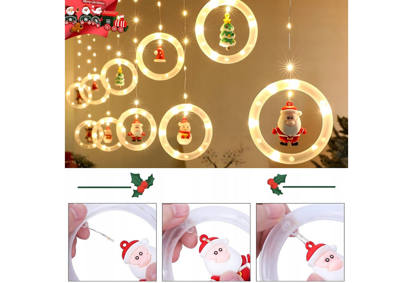 Realb2b LED Dekoobjekt LED Lichtervorhang 110 LEDs 10 Kreise warmweiß 8 Modi innen, LED fest integriert, warmweiß, LED Lichtervorhang 110 LEDs 8 Modi Kreise warmweiß Weihnachten Bild 3