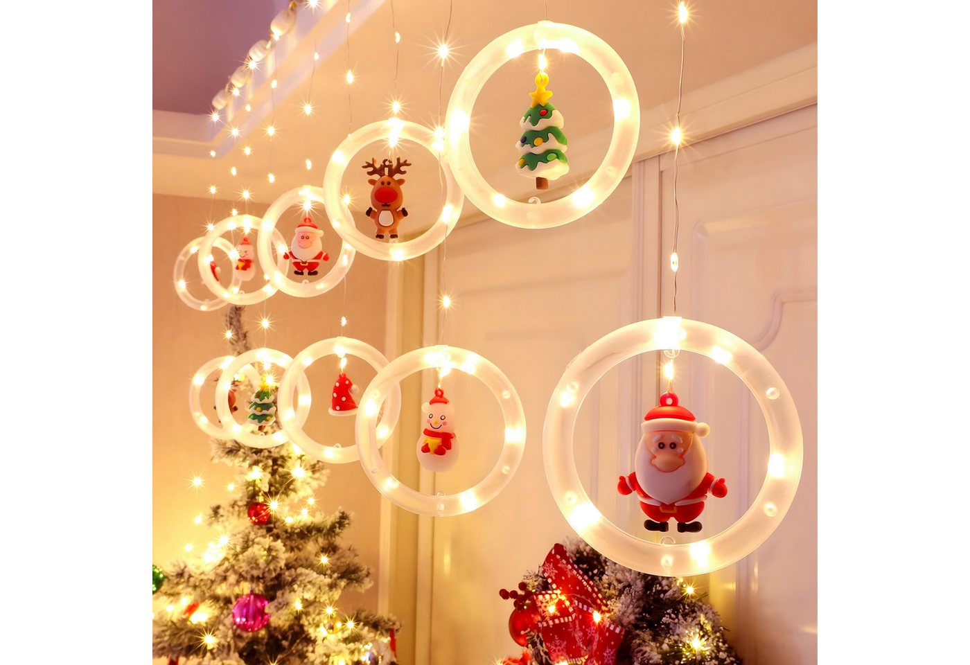 Realb2b LED Dekoobjekt LED Lichtervorhang 110 LEDs 10 Kreise warmweiß 8 Modi innen, LED fest integriert, warmweiß, LED Lichtervorhang 110 LEDs 8 Modi Kreise warmweiß Weihnachten Bild 4